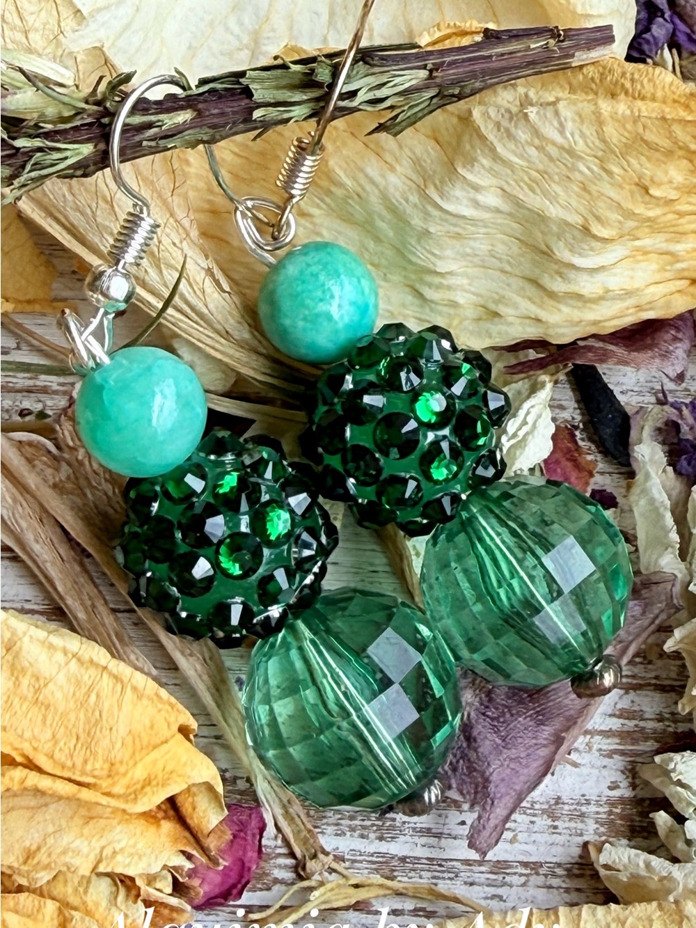 Amazonite and Emerald Green Bead Drop Earrings